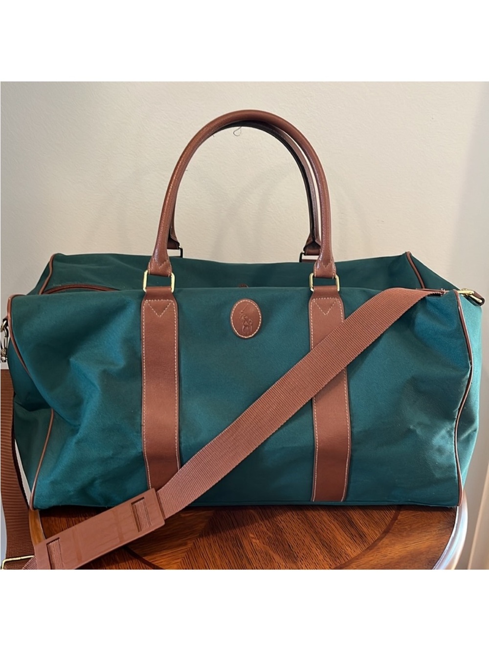 VTG Ralph Lauren Polo Green Duffle Weekender Travel Bag w/Shoulder Strap Pockets